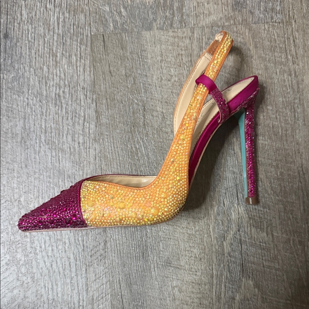 Betsey Johnson Pink and Yellow Beaded Heels - Picture 3 of 4